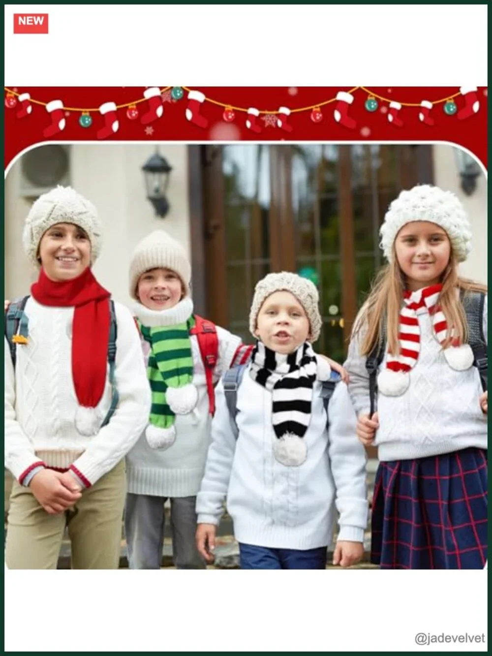 6 Pcs Unisex Christmas Scarf with Tassels, Soft Knitted Holiday Scarf for Women